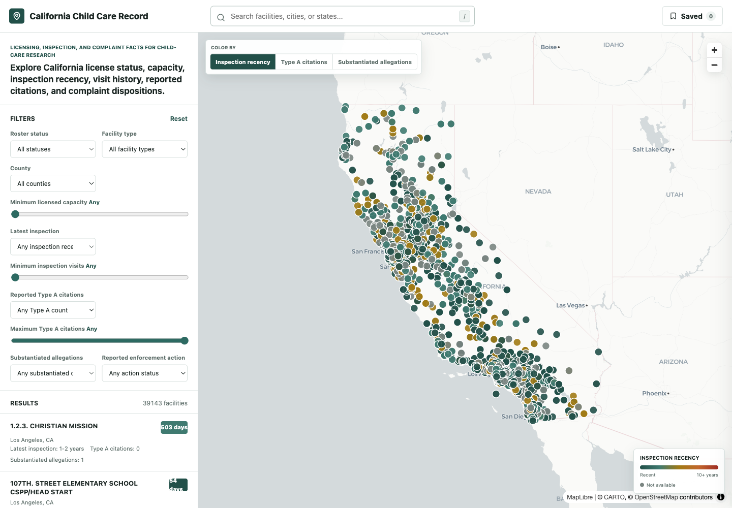 California child care licensing map
