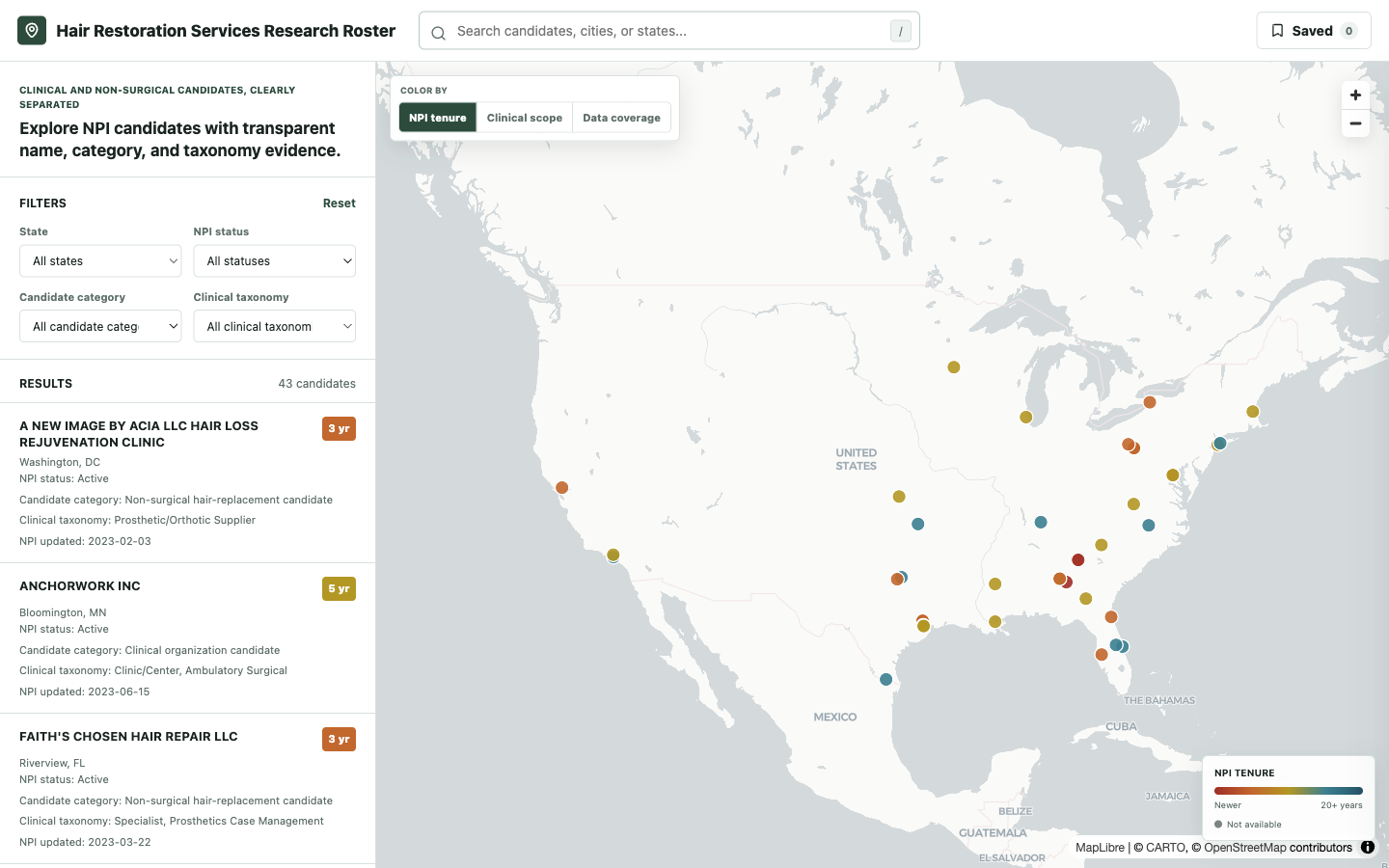 National hair restoration physician map