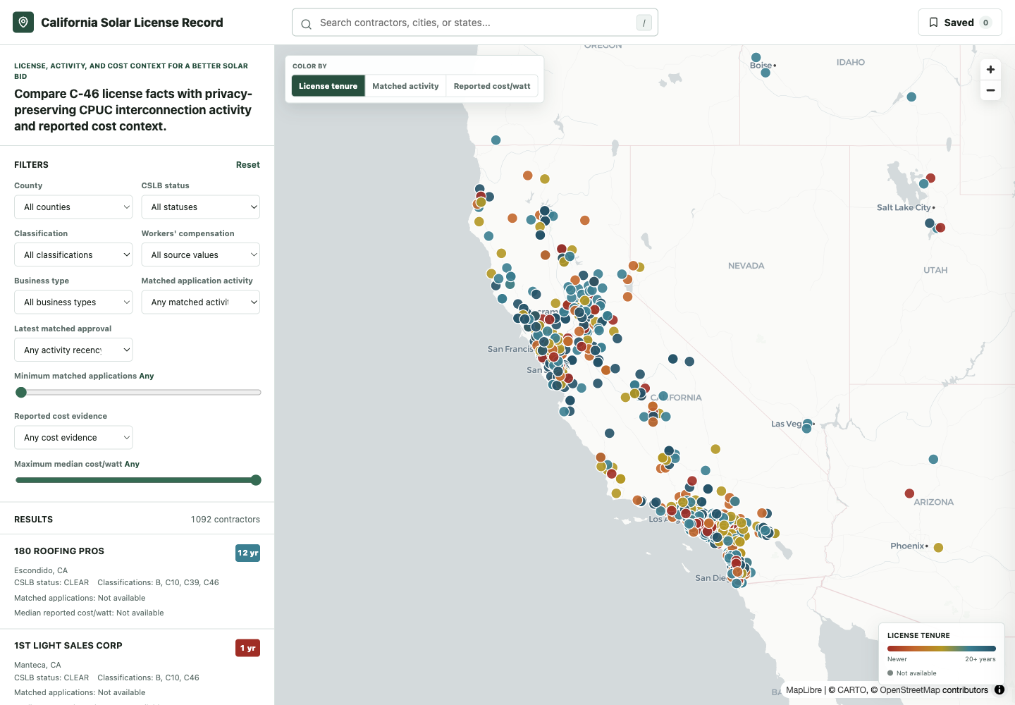California solar installer license map